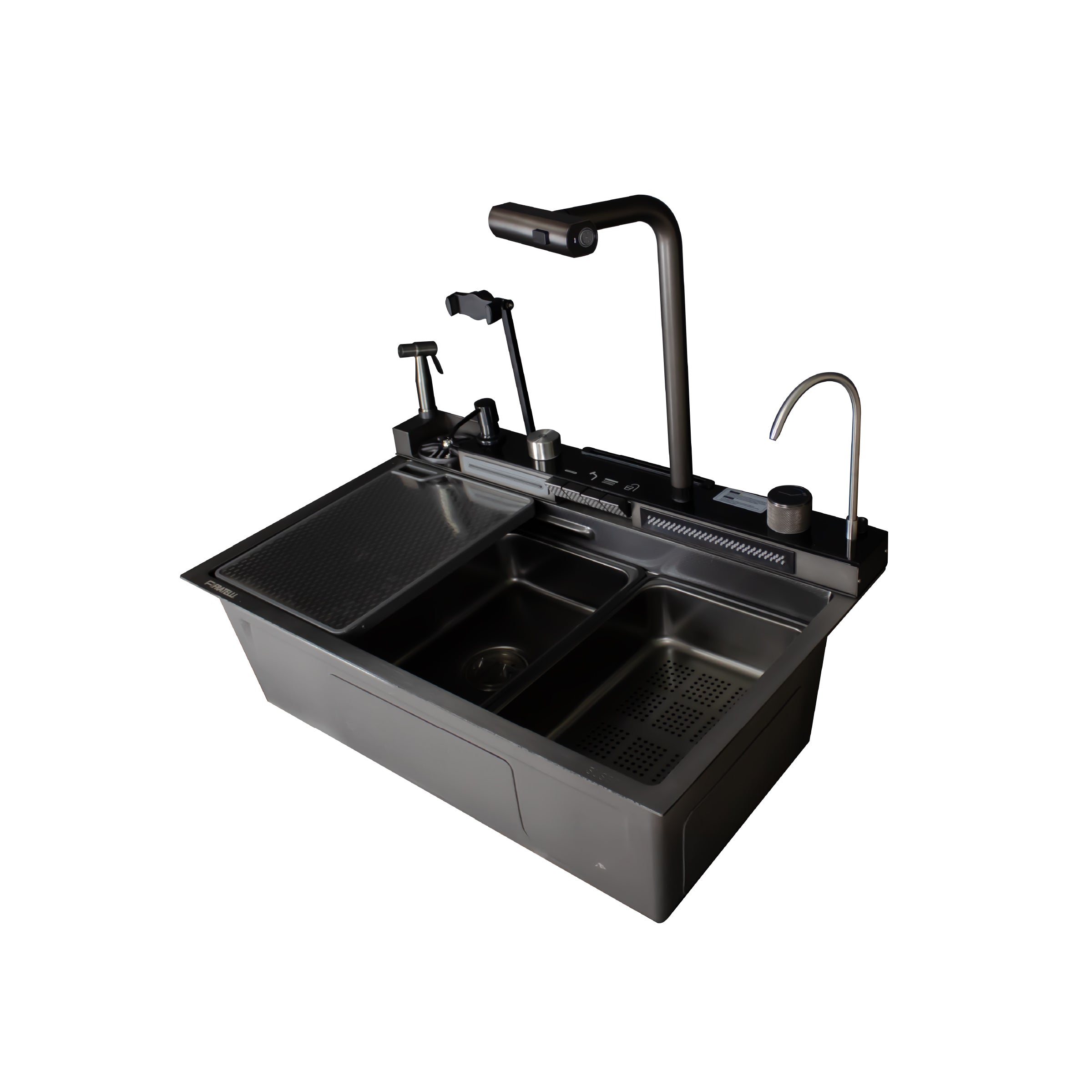 PSD-7546B -LAVADERO MULTI. DE ACERO INOX.304 BLACK C/MEZCLADORA +FILTRO DE AGUA (6 FUNCIONES) 75X46X22 CM -FRATELLI